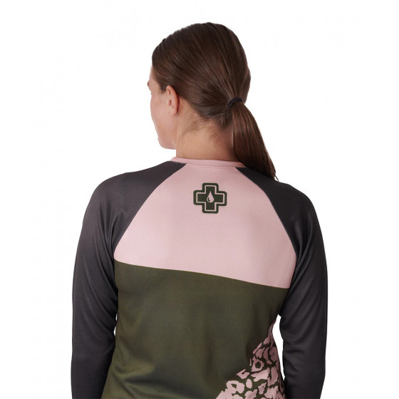 Muc-Off Women's Technical Riders Jersey - Green/Pink Leopard